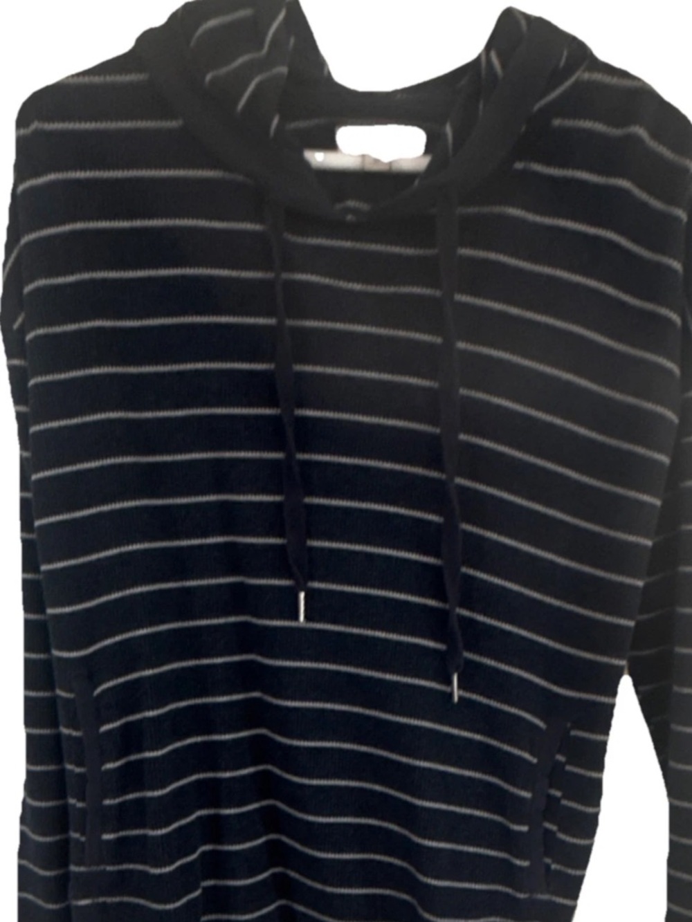 Koolaburra Black Hooded Crewneck Sweater with Gray Stripes